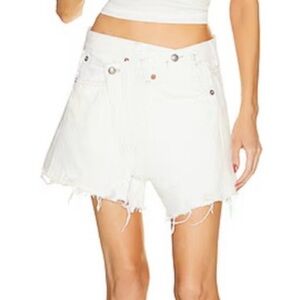 R13 white crossover denim shorts